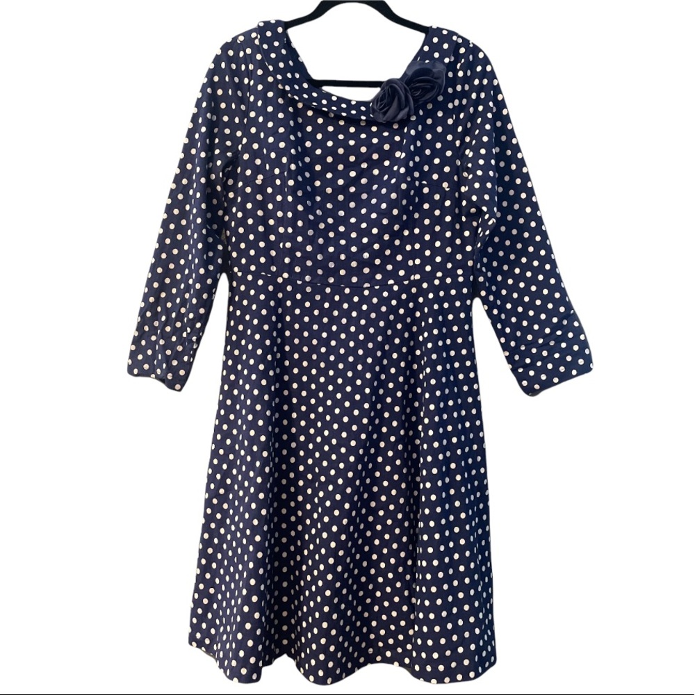 Lindy Bop Blue White Polka Dot Retro Dress Size Large